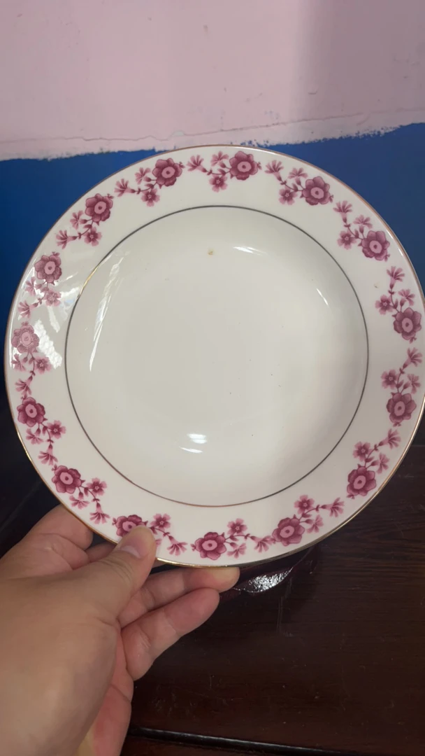 景德镇陶瓷描金小红花8寸深盘