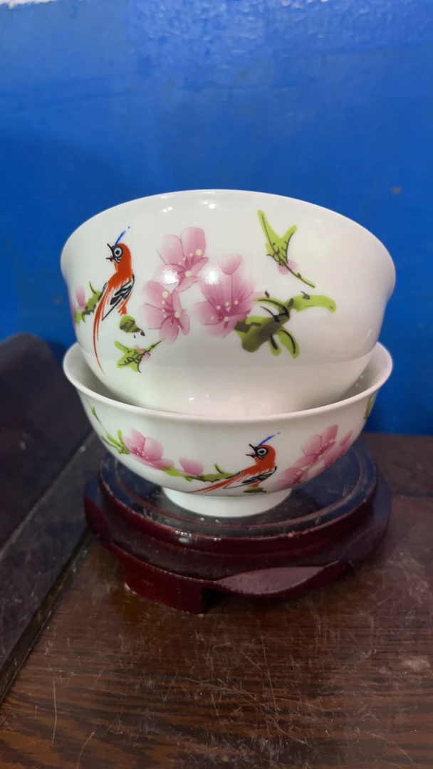 景德镇陶瓷水点桃花4.5寸米饭碗 拍一发二