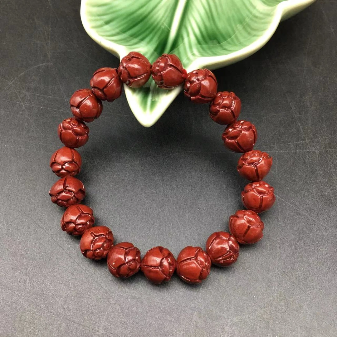 含辰砂工艺品ZA092-紫金雕刻莲花珠整圈手串10mm+