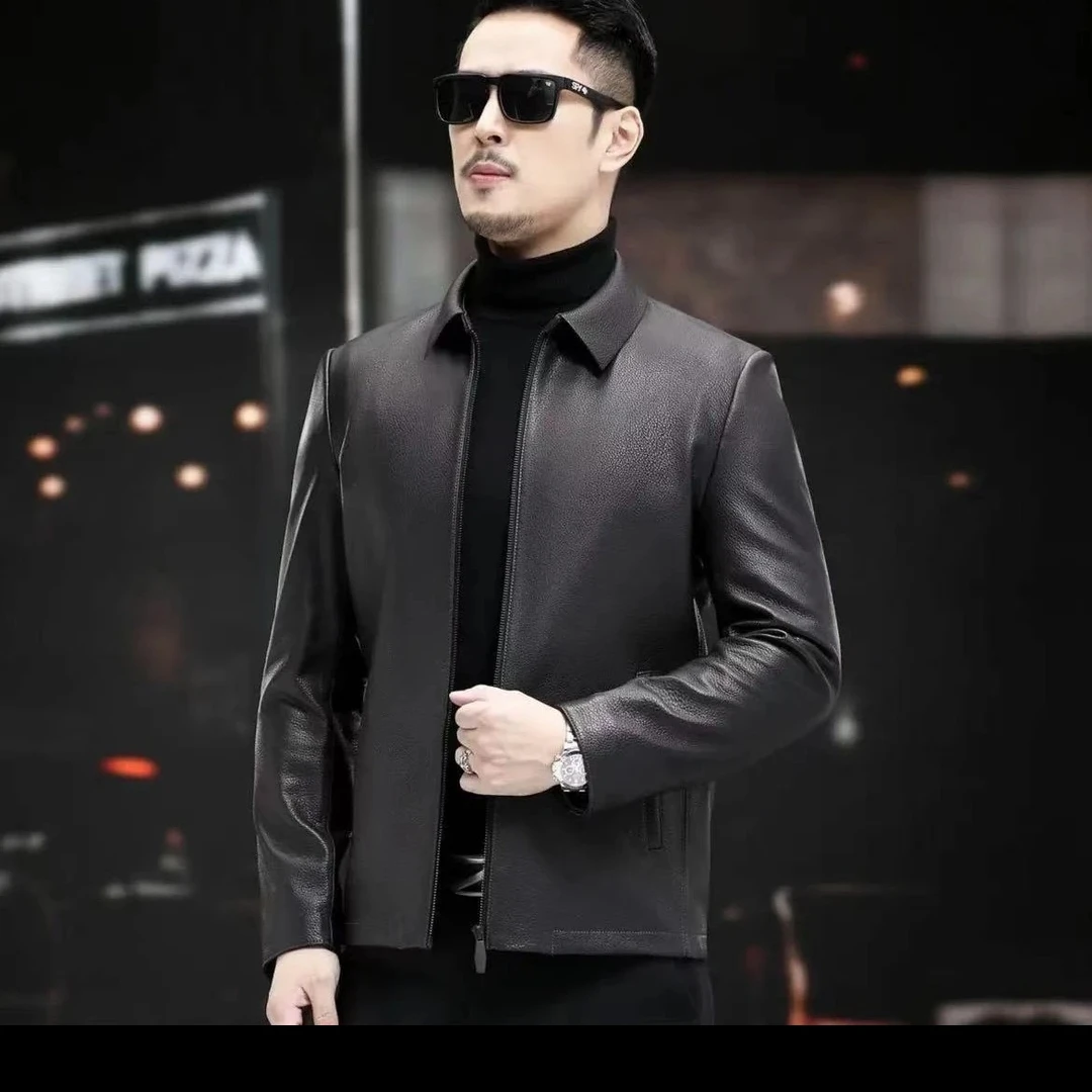 男士春秋头层鹿皮商务休闲翻领单装夹克外套