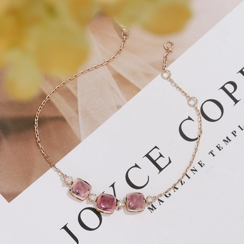 {18K}天然碧玺手链-配石钻石-链长最短15.5cm最长18cm