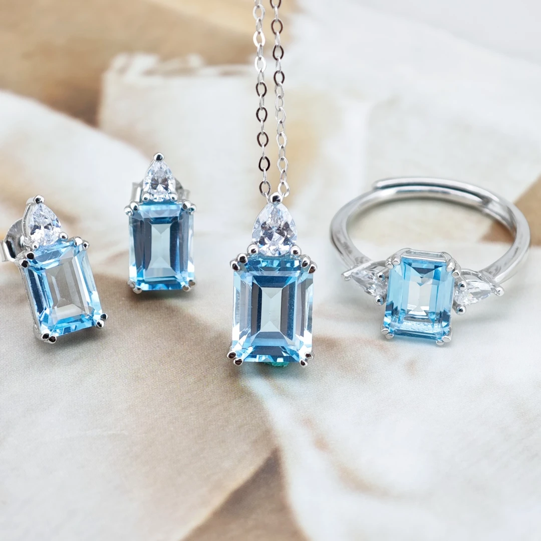 天然托帕石S925银镶嵌套装也可只选一件