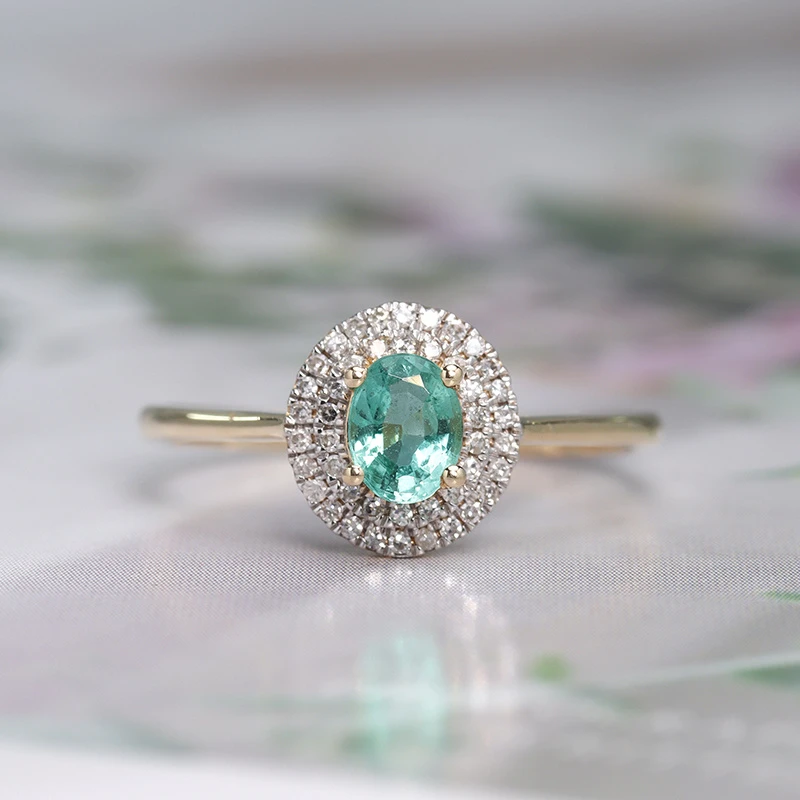 {18K}天然祖母绿戒指-副石钻石-港码13.5两个圈口内改免费