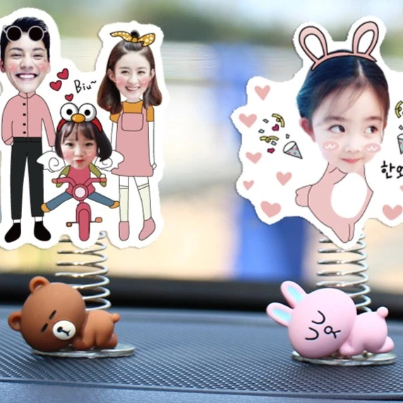 情侣创意照片定制弹簧摇头车载装饰用品车饰车内饰品汽车摆件车载