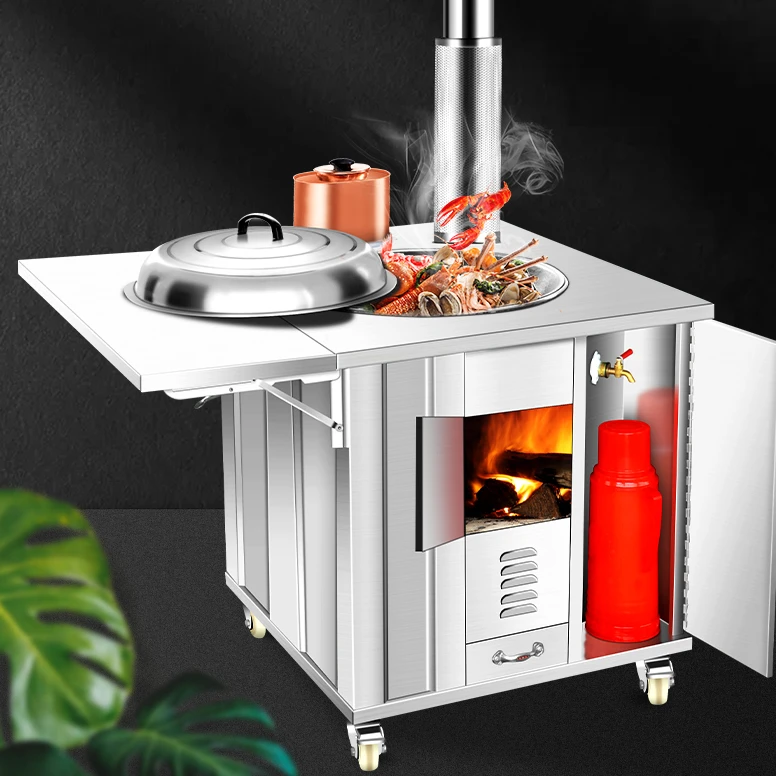 柴火灶农村家用无烟304不锈钢移动土灶台户外水箱节能烧木柴火炉