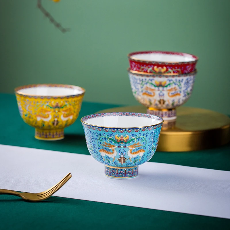 【招财麋鹿3.8英寸茶碗】藏族酥油碗骨瓷奶酒甜品碗家用小汤碗送礼