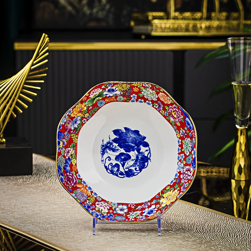 【斗彩万花8英寸花口盘】珐琅彩斗彩万花高端餐具家用陶瓷盘碟中式