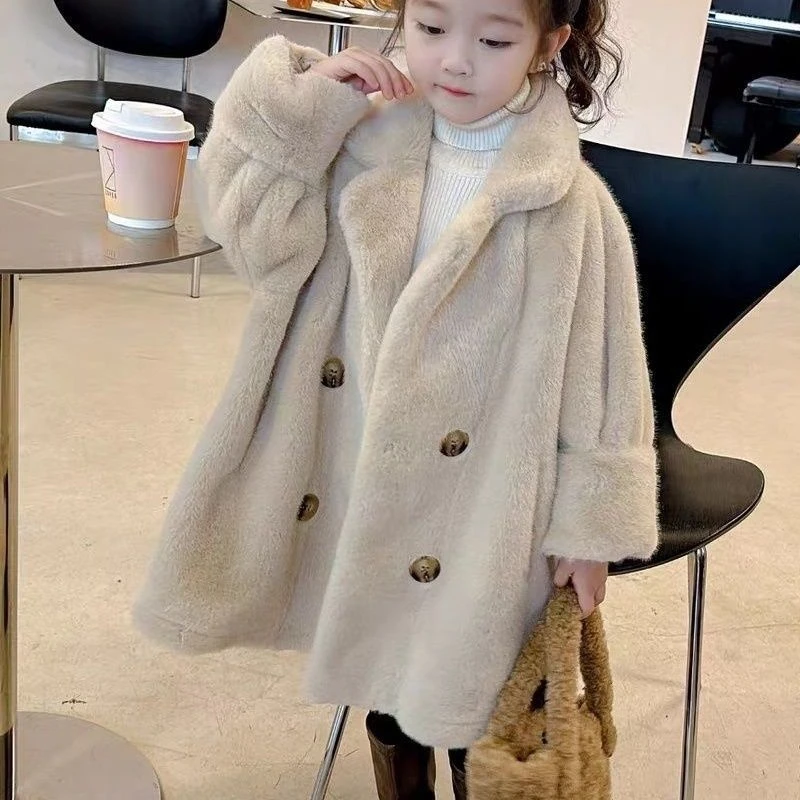 冬季儿童皮草外套新款女童皮草洋气皮毛一体中长款大衣羊羔毛风衣