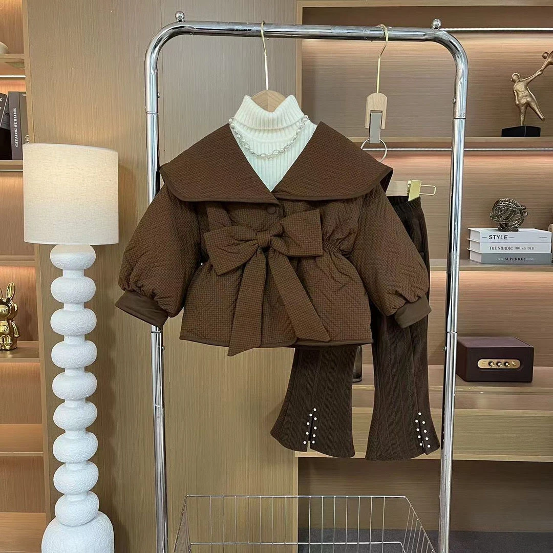 女童棉衣外套2024冬季新款儿童一体绒裤子两件套装洋气女宝宝棉服