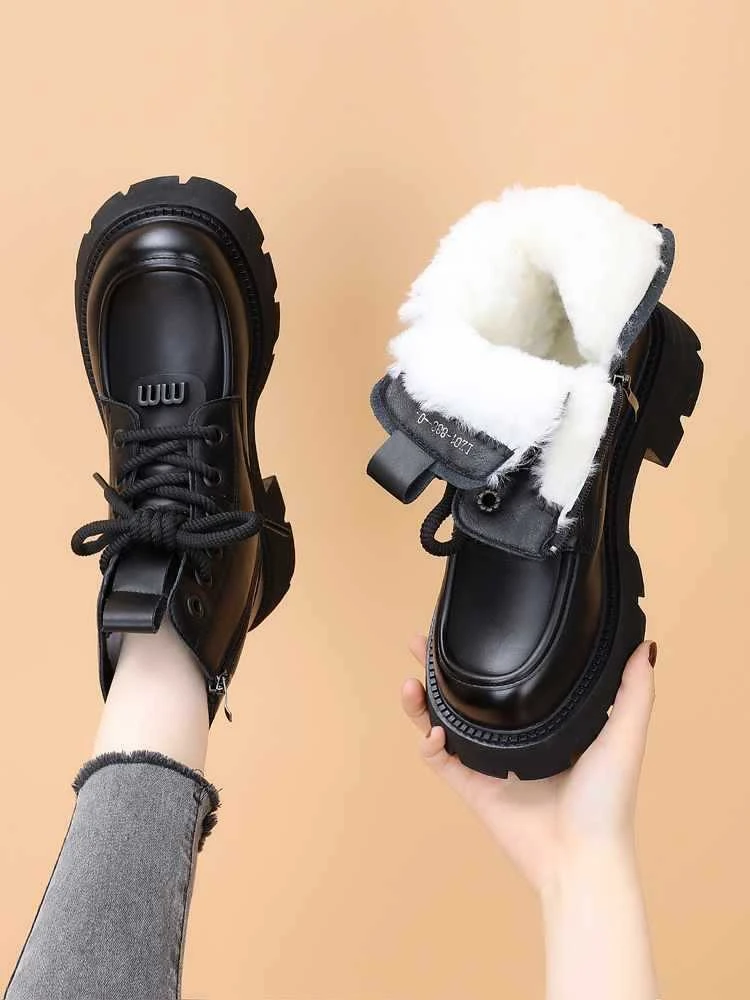 皮毛一体雪地靴女2025年新款冬季厚底加绒加厚保暖时尚百搭马丁靴