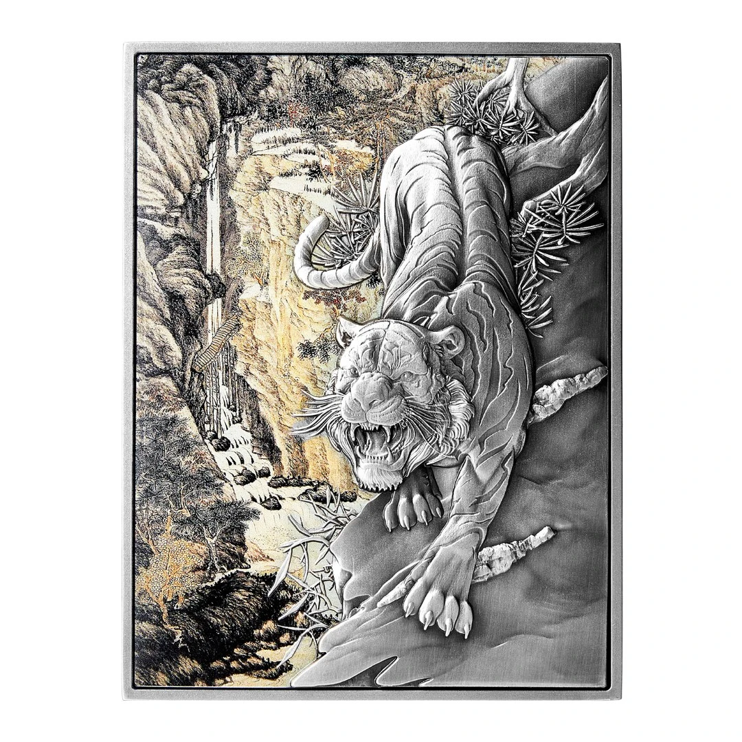 【钱币星球】Tchad猛虎下山国画 兴财运纪念币