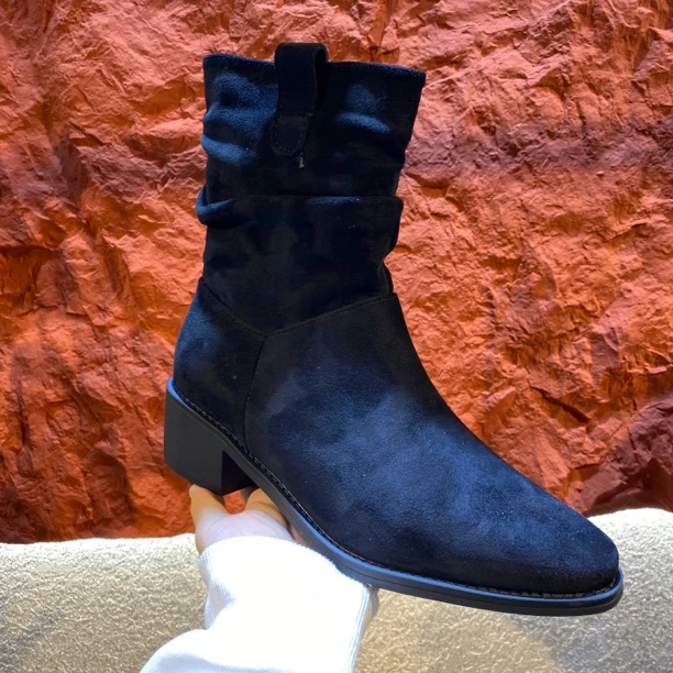 8822-2秋新韩版单靴时装靴低跟短靴女时尚百搭一脚蹬瘦瘦靴气质