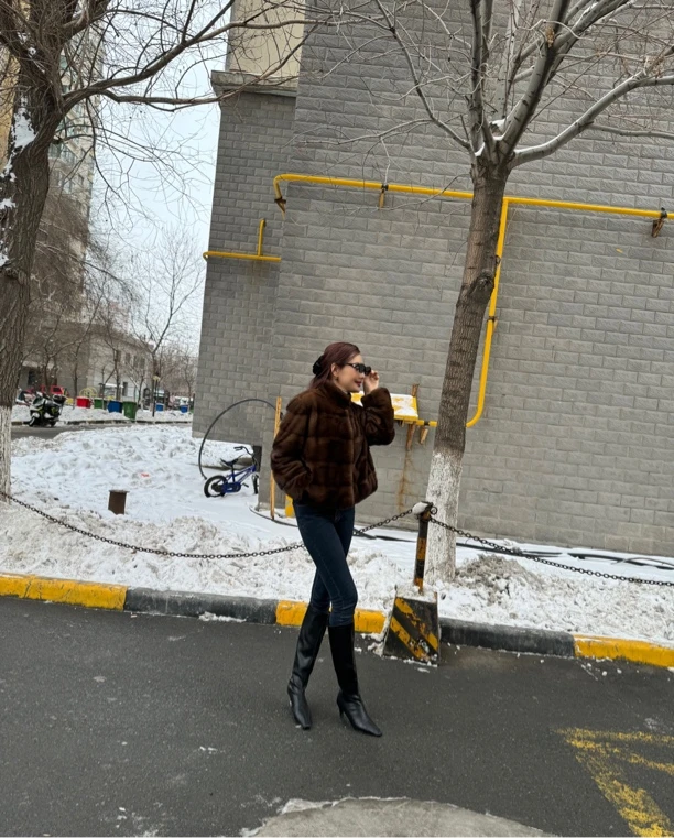 121-1复古没有拉链棕色口中筒长靴女春秋冬季方头西部牛仔长