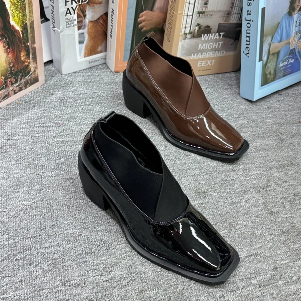 0658-23高跟瘦瘦短靴女鞋新款春秋季单靴方头气质法式小裸靴子