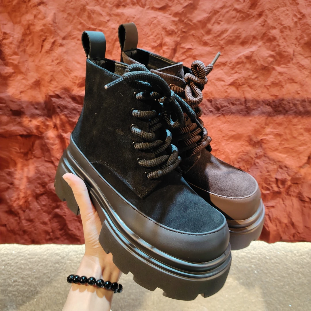 9018-2新款2024冬季磨砂系带马丁靴厚底松糕短靴棉靴女鞋