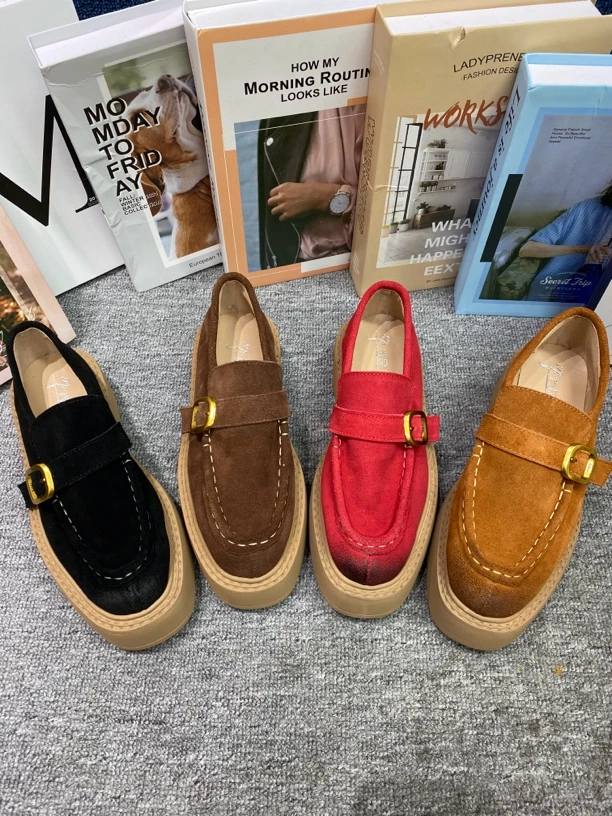 189-18厚底勃肯鞋女新款秋冬复古磨砂皮一脚蹬懒人乐福豆豆单鞋