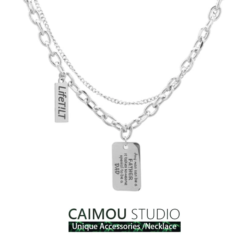 钛钢吊坠 军牌双层项链坠链小众锁骨链配饰不掉色个性拼接时尚男