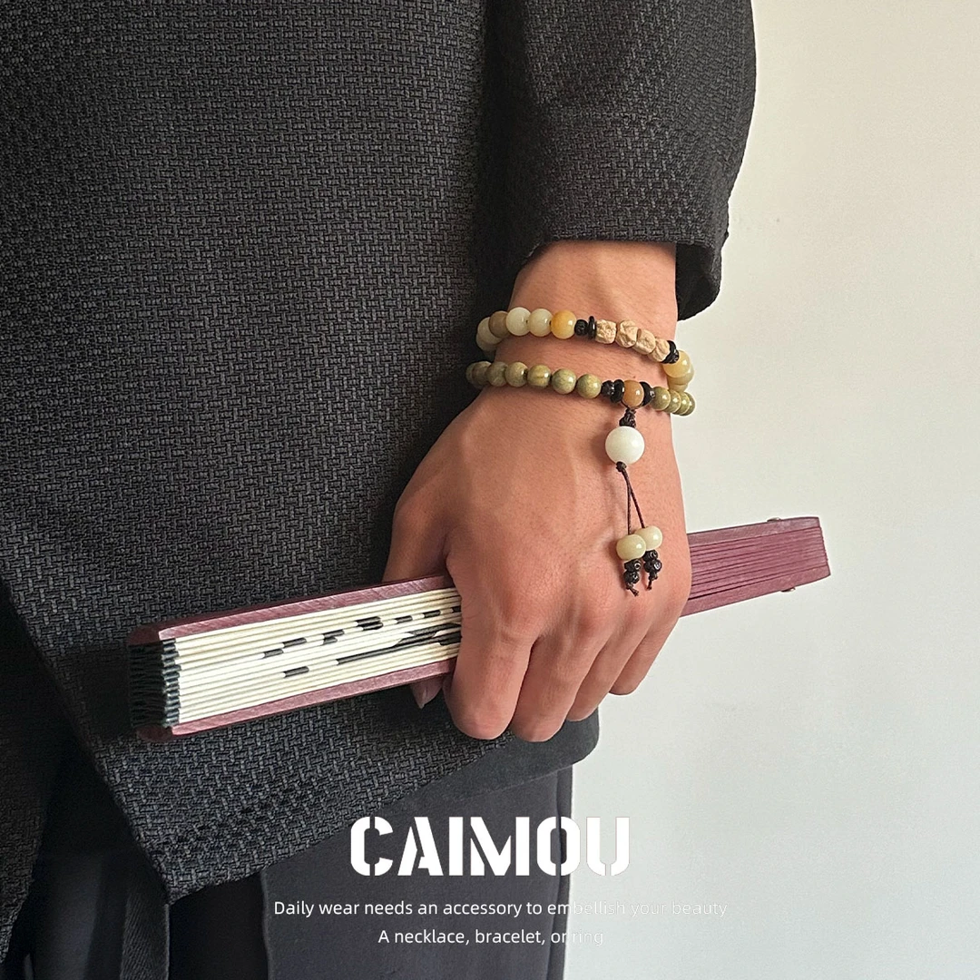 老料莲华绿檀木手串男生森系手链多圈盘玩木串中国风女款木质文玩