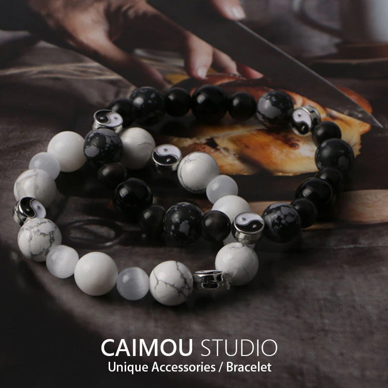 非金属玻璃手链 太极阴阳手串男女百搭情侣黑白小众简约个性手链