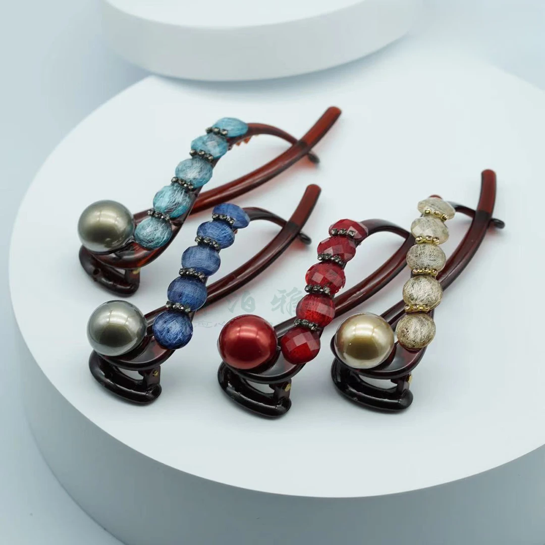 轻奢气质带钻珍珠扭扭夹高级感盘发一字发夹女2024新款后脑勺抓夹