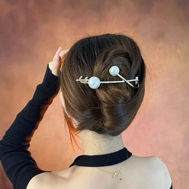 合金发饰 简约双珠子扭扭夹头饰边夹发夹2023新款后脑勺金属抓夹