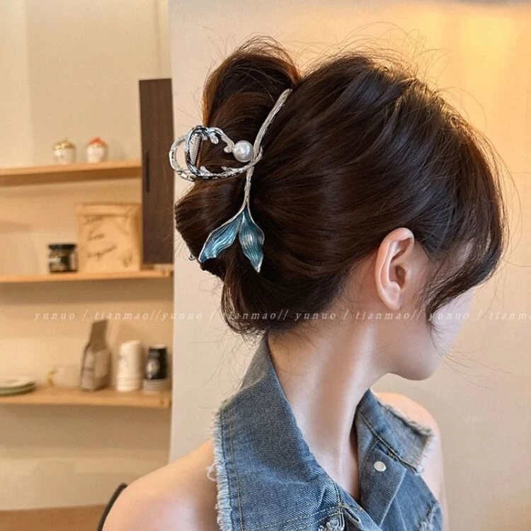 合金发饰 人鱼尾超大号金属发夹女后脑勺2023新款发量多鲨鱼夹