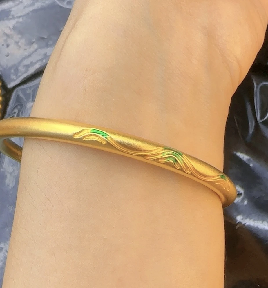 铜合金手镯 古法千里江山印花传承手镯不掉色洗澡可戴经典百搭