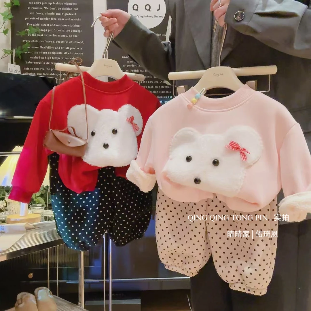 MH2024冬季女童加绒羊驼绒玩偶时尚可爱百搭卫衣