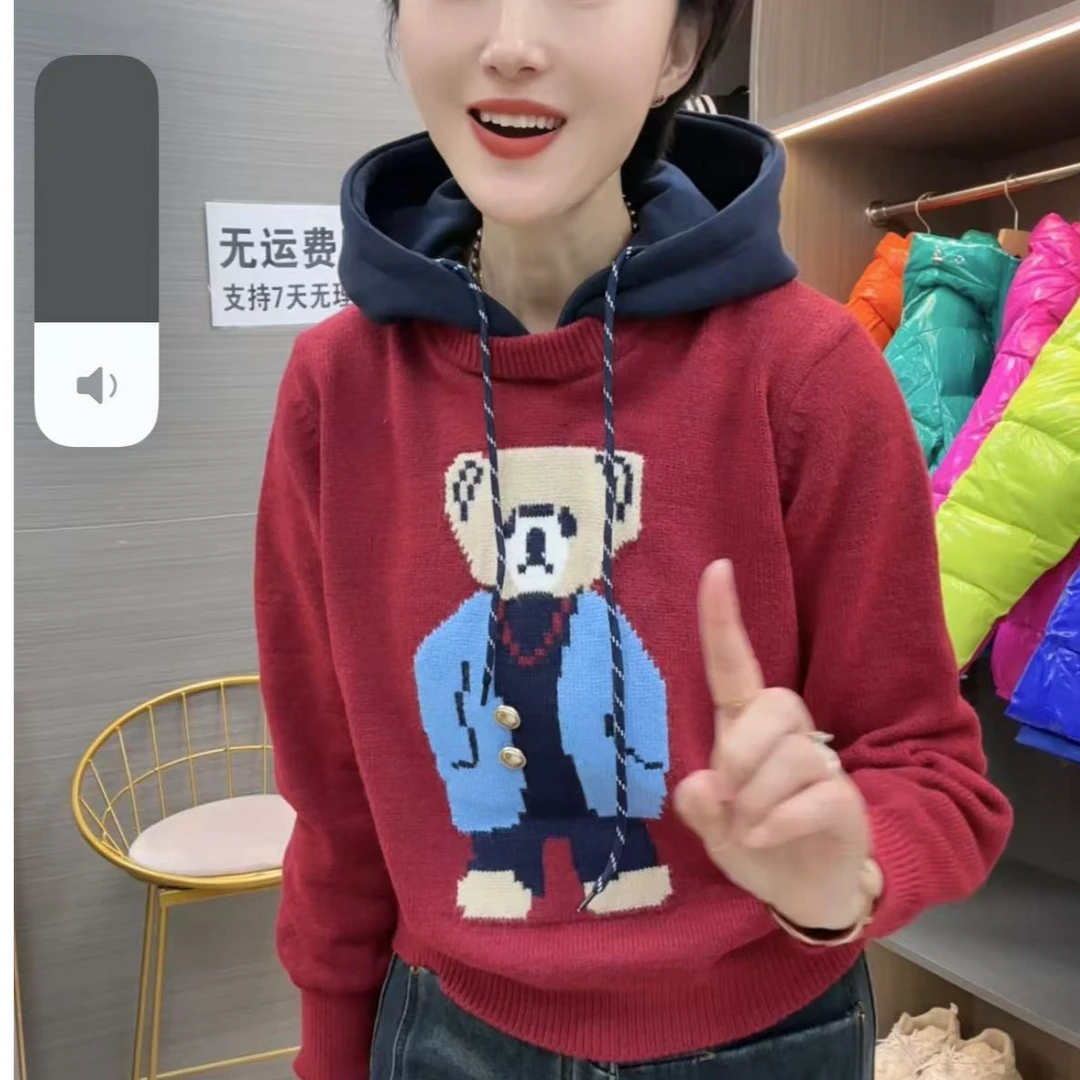 545街头风撞色连帽时尚针织衫