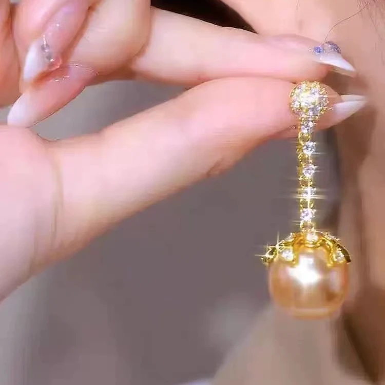 铜合金耳饰 气质轻奢时尚百搭法式经典精致素款长款珠珠耳环953