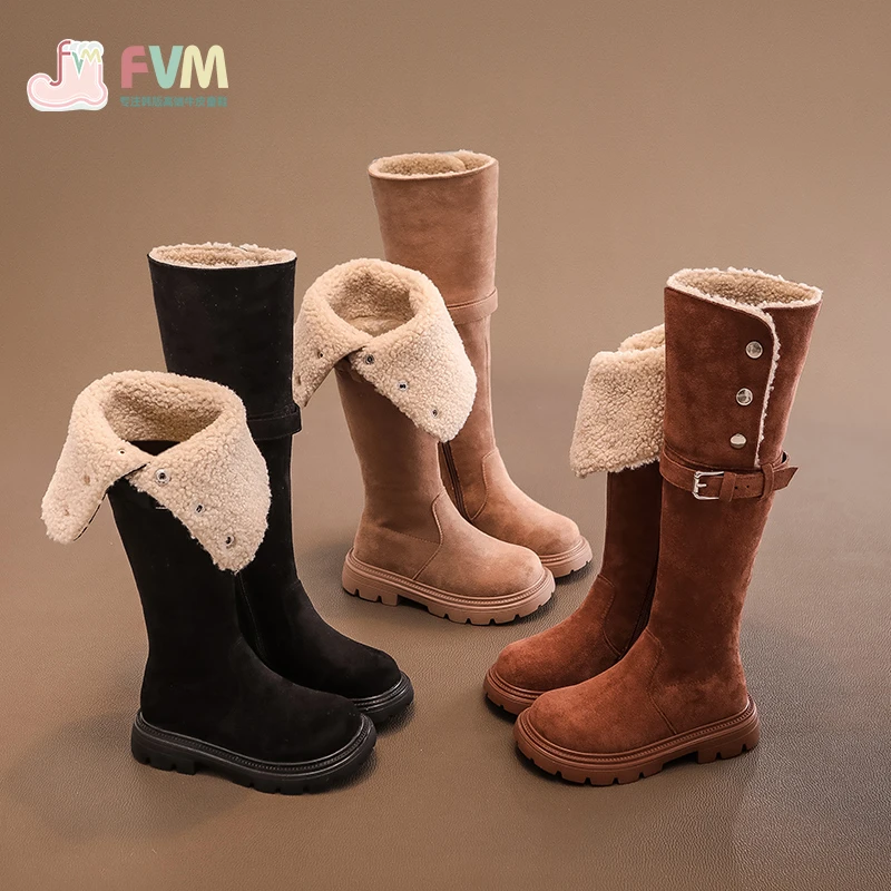 FVM2024皮靴女车缝线公主风棉鞋长筒靴高筒韩版加厚时尚女靴棉靴