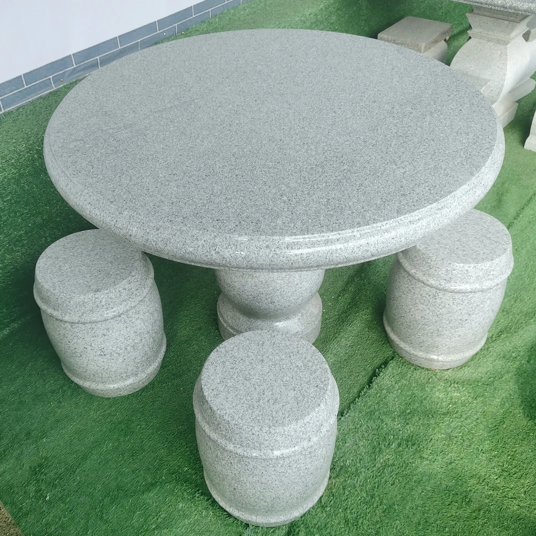 天然花岗岩芝麻白石桌户外庭院摆件
