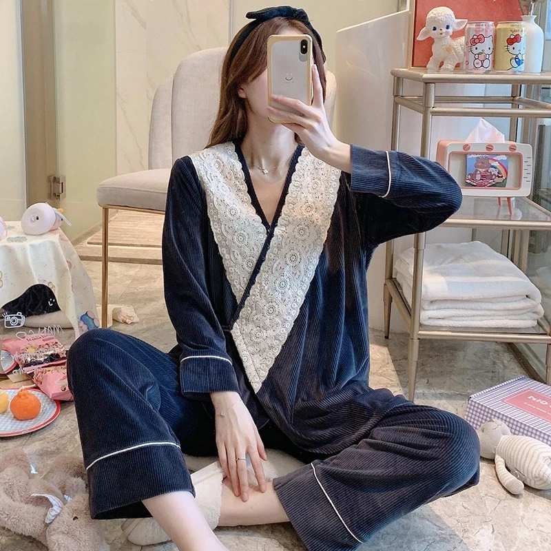 珈莹艾月子服秋冬产后珊瑚绒哺乳喂奶家居服套装怀孕期孕妇睡衣