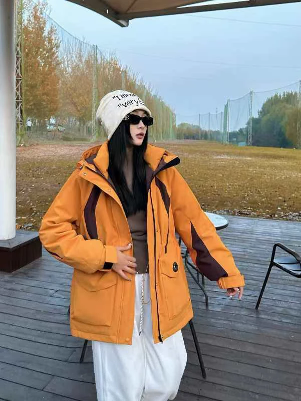 欧货撞色女中长款冬季款收腰男女同款穿外套811