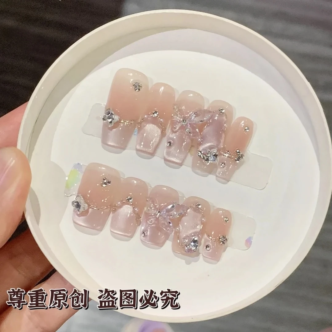 【月光银蝶】纯手工穿戴甲穿戴式光疗甲冰透渐变流行简约四季流行B