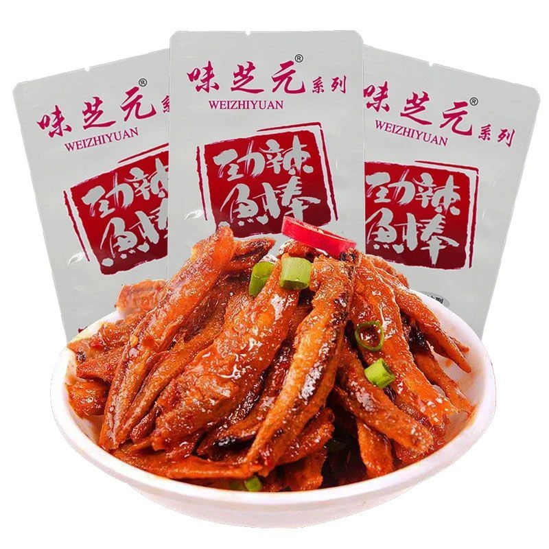 味芝元劲辣鱼棒小鱼仔湖南特产麻辣味香辣小鱼仔毛毛鱼干即食鱼零