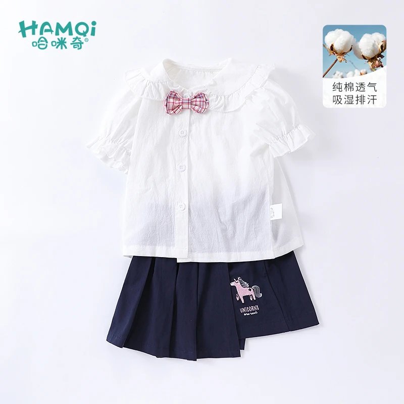 童装女童夏季套装女宝宝衣服儿童夏装新款学院风纯棉短袖短裙小童