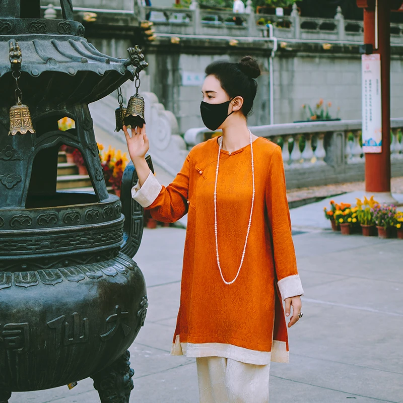 【心想柿成】慧慧设计新款宽松新中式上衣长袖中国风复古时尚衬衣女