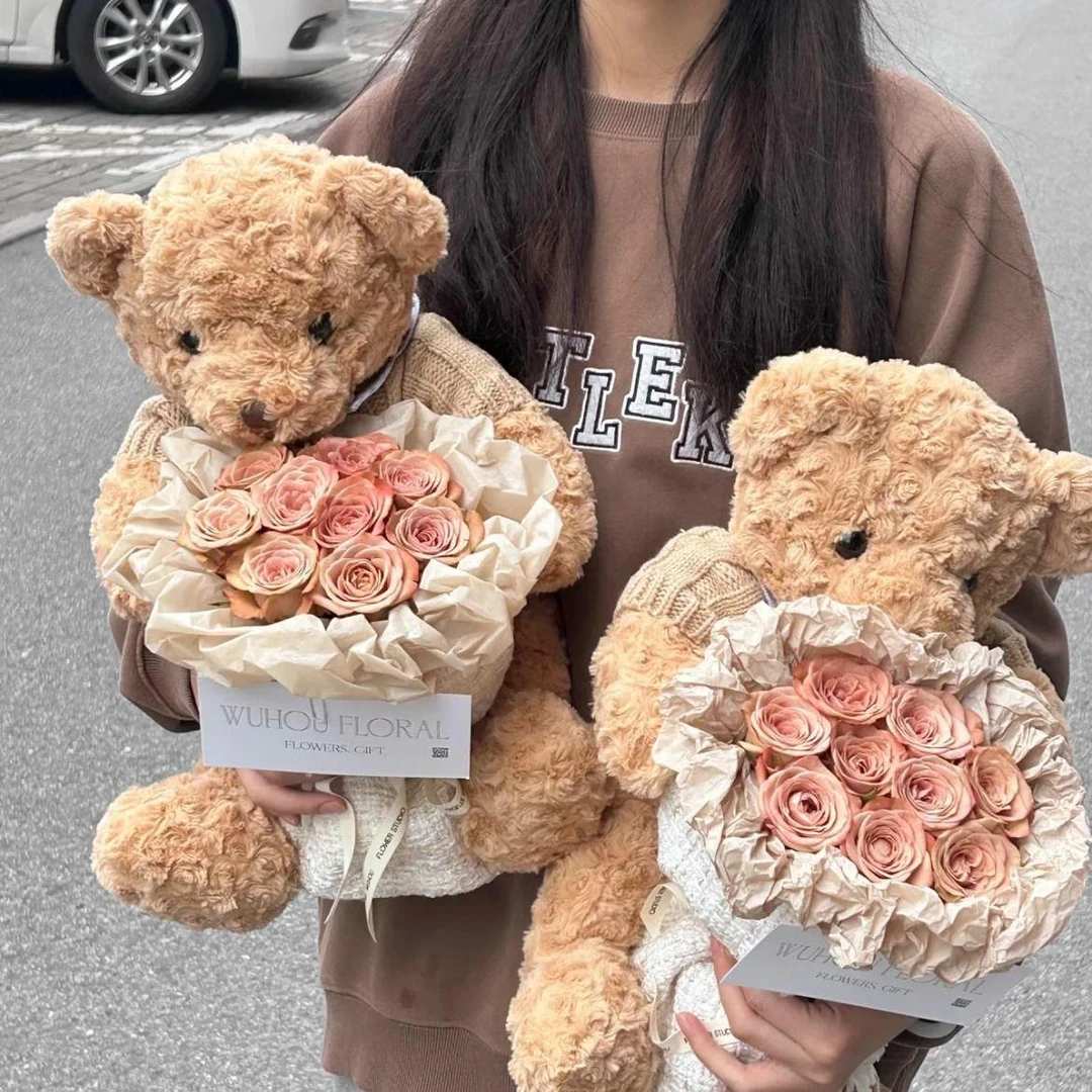 小熊玩偶公仔永生玫瑰花束生日礼物女生送闺蜜朋友圣诞节礼物H473