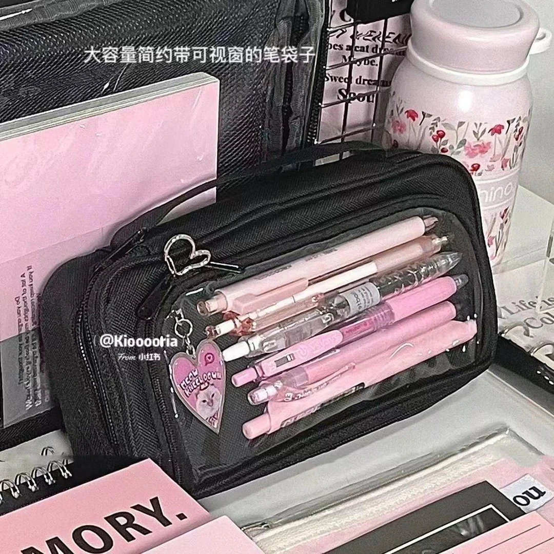 简约ins牛津布铅笔盒文具盒三层大容量多功能小初高中生笔袋H259