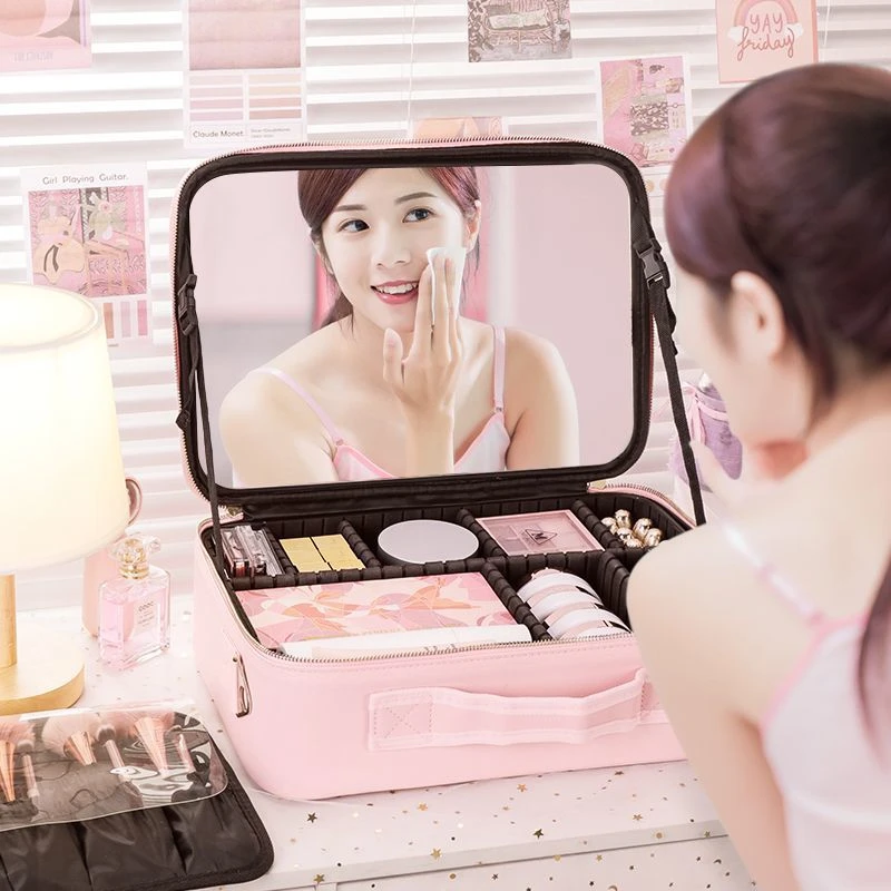 带镜子化妆包大容量化妆品收纳盒便携手提化妆箱女韩版旅行化妆箱