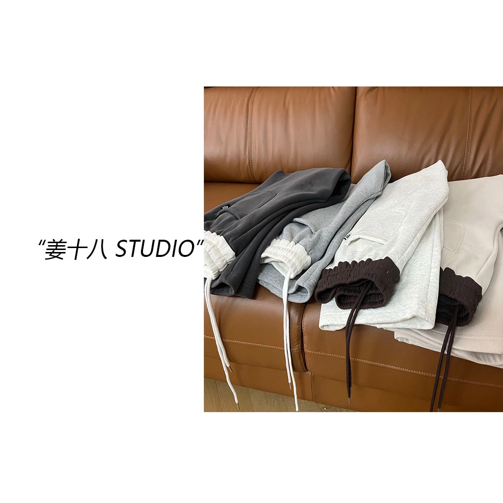 姜十八-「斓梦遐想」韩国单！蛋家撞色腰拼接加绒运动休闲卫裤！