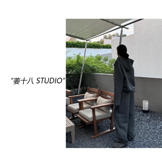 姜十八-「旧时の光影」韩国单！冬季夹棉百搭菱格开衫+抽绳卫裤！