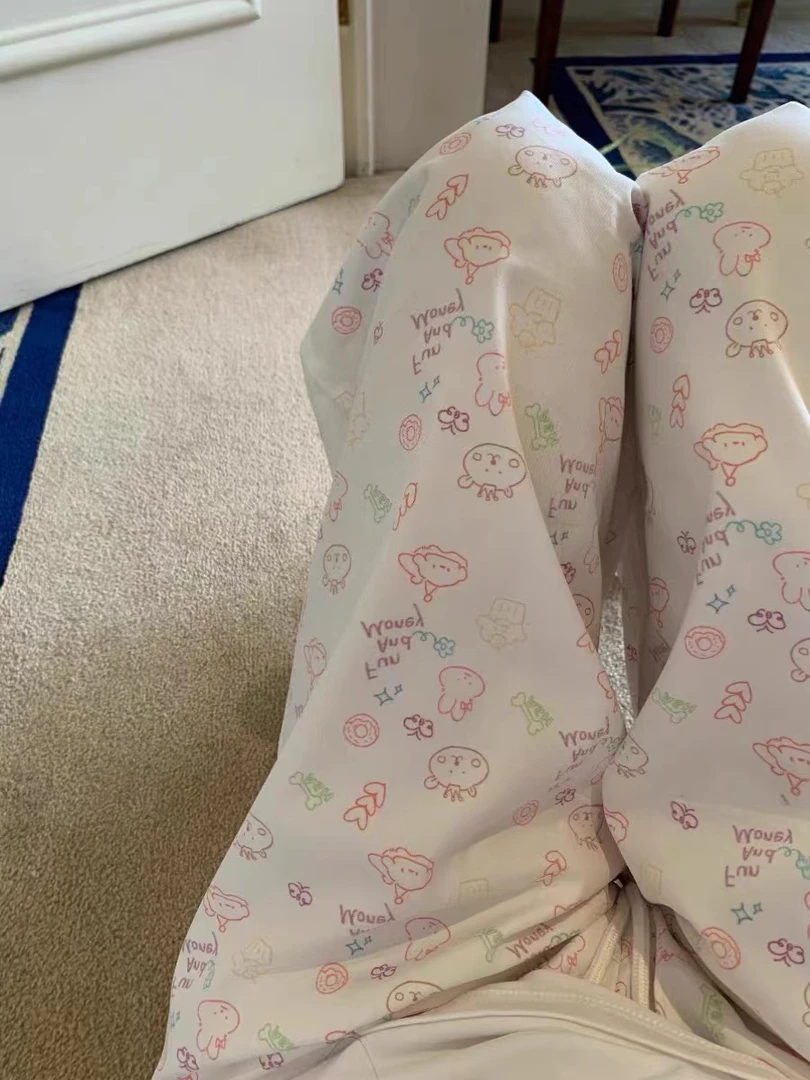 遛弯裤简约休闲卡通印花长裤睡裤女春夏ins风少女宽松睡裤可外穿