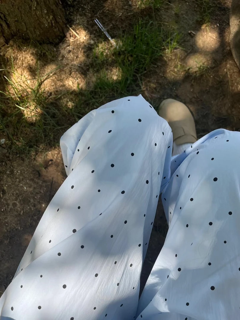 遛弯裤蓝色波点印花长裤女夏季新款宽松大码防蚊裤可外穿睡裤