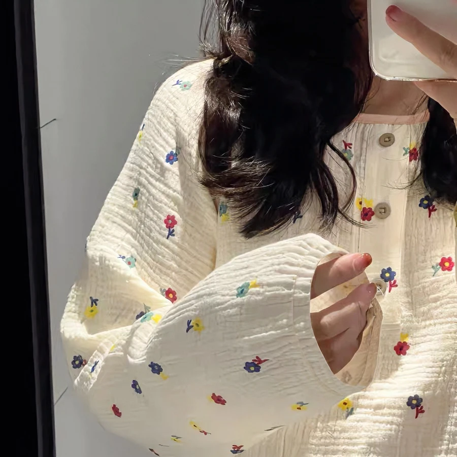 甜美少女碎花圆领睡衣女春秋韩版ins小清新长袖长裤可外穿家居服