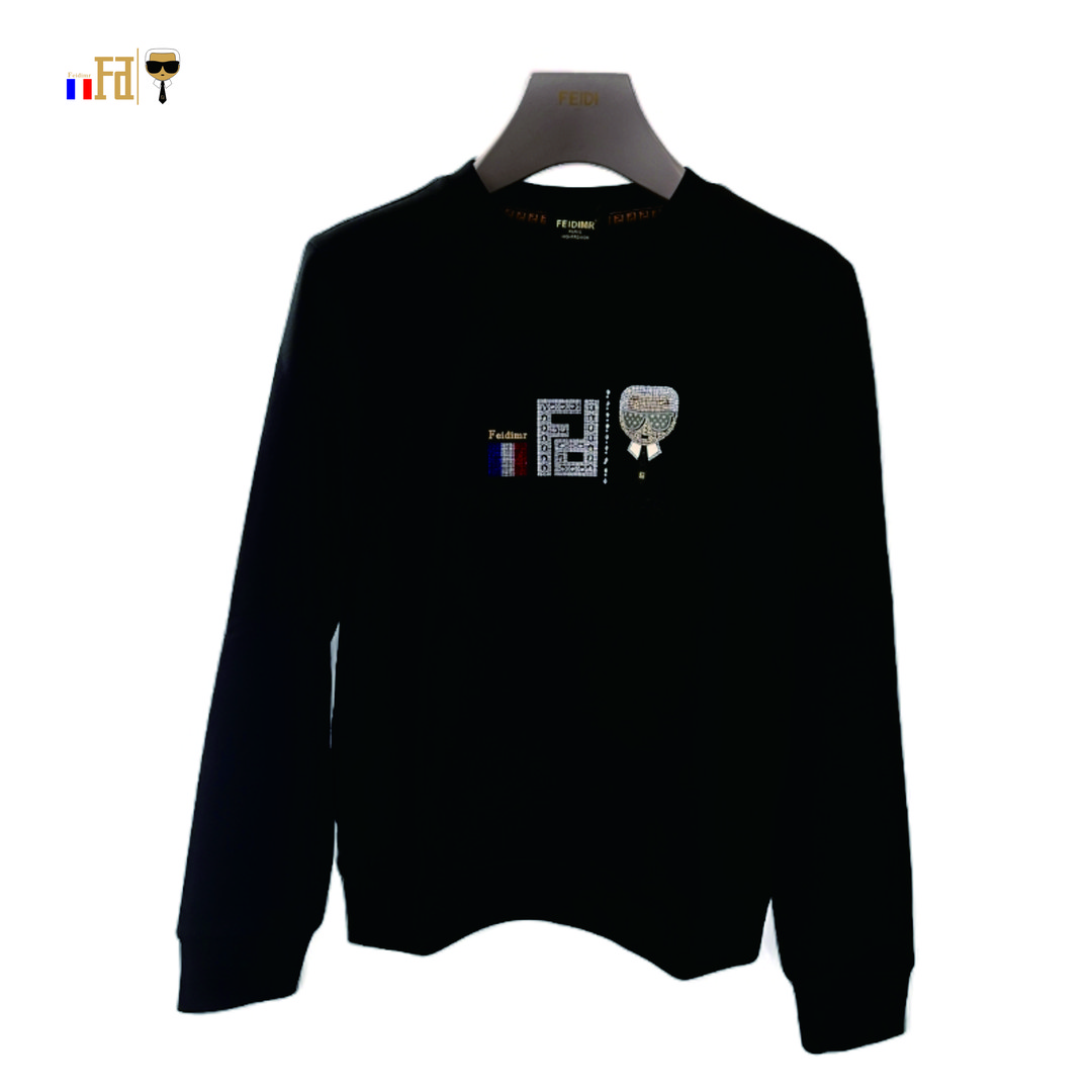 FEIDIMR上衣男士长袖休闲黑色印花圆领-020188