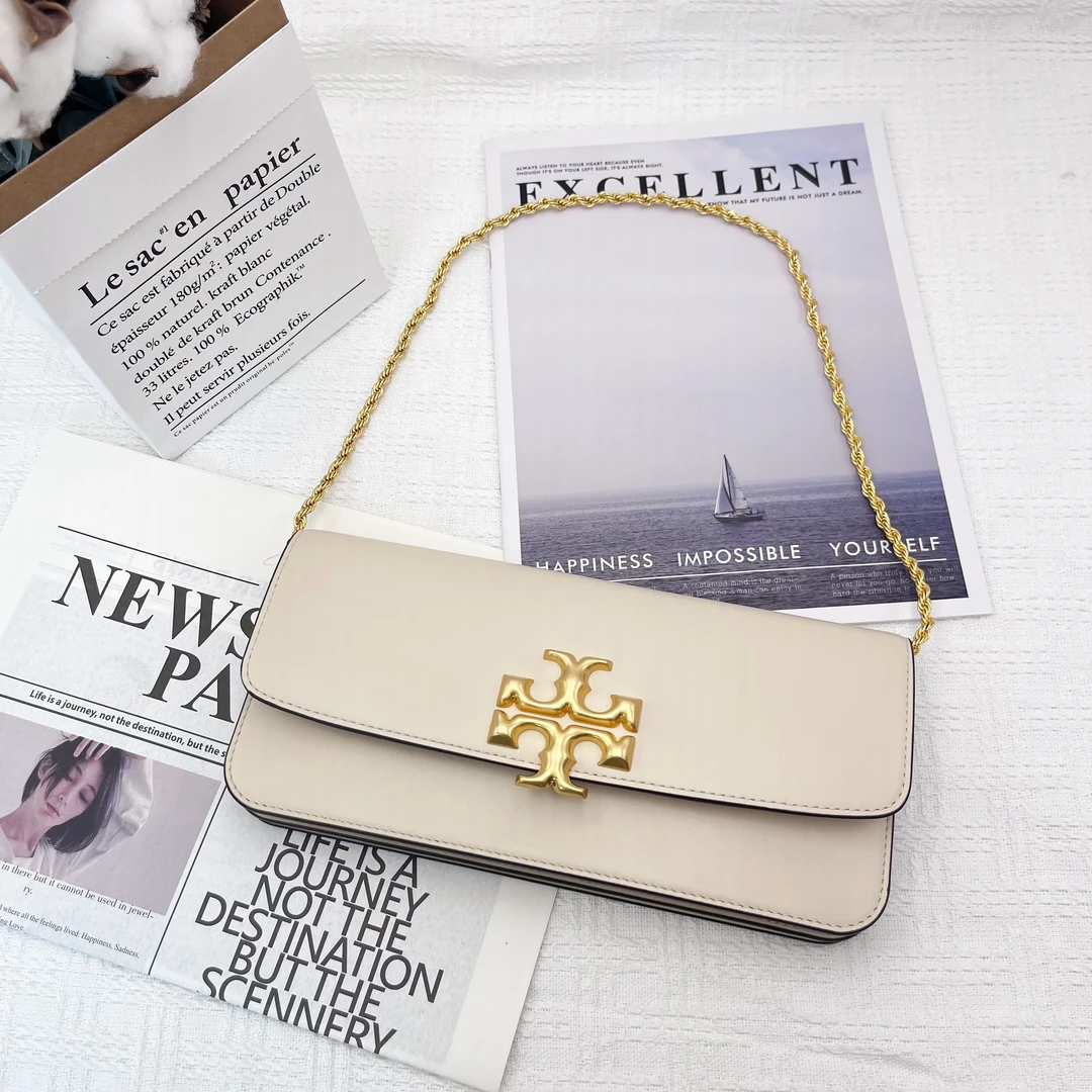 99新 TORY BURCH/汤丽柏琦 Eleanor白色横版金砖包 钱包斜挎包032