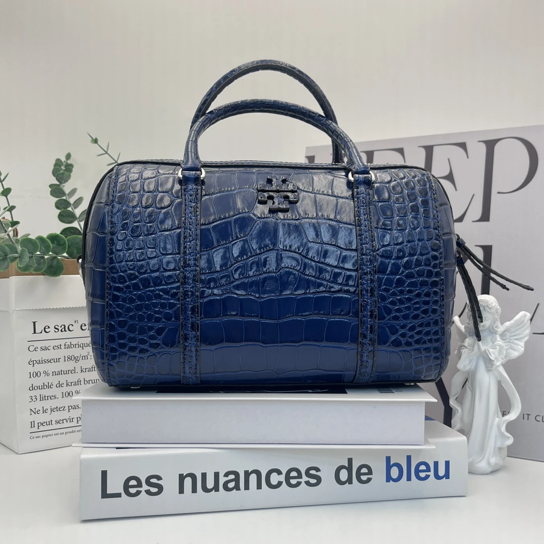 99新 TORY BURCH/汤丽柏琦 Thea鳄鱼纹手提包时尚蓝色波士顿076