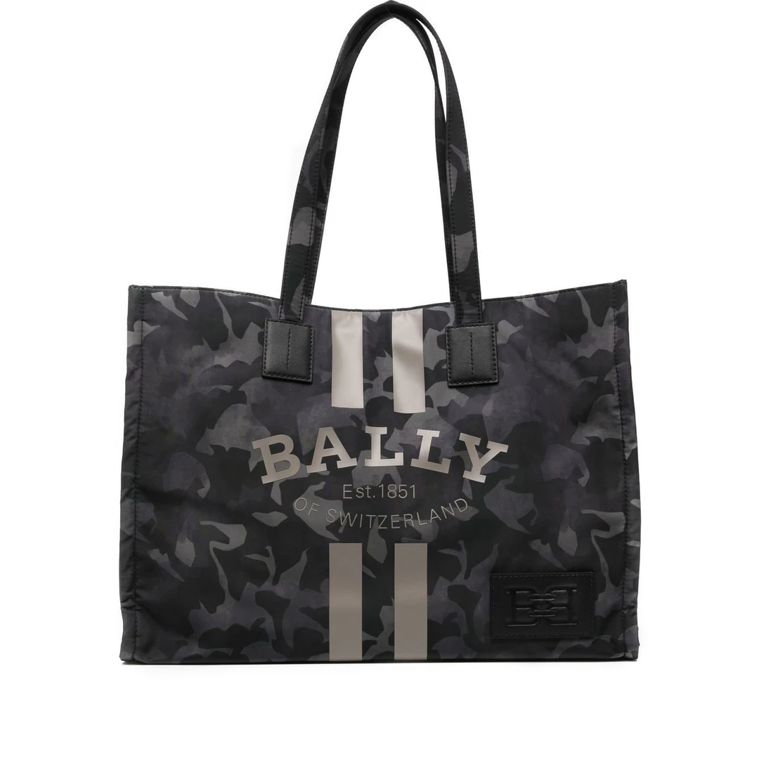 99新  bally 巴利 手提托特包 尼龙 迷彩灰休闲女士*136